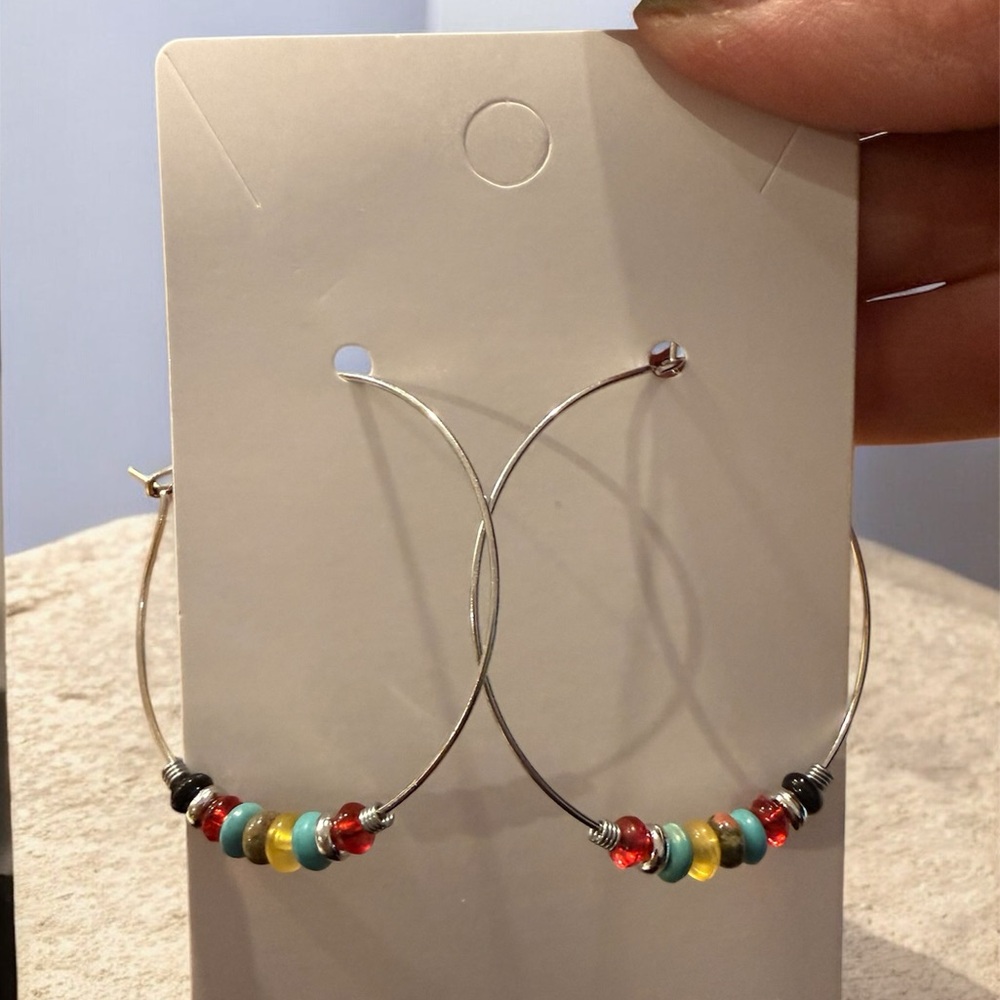Hoop rainbow beaded earrings